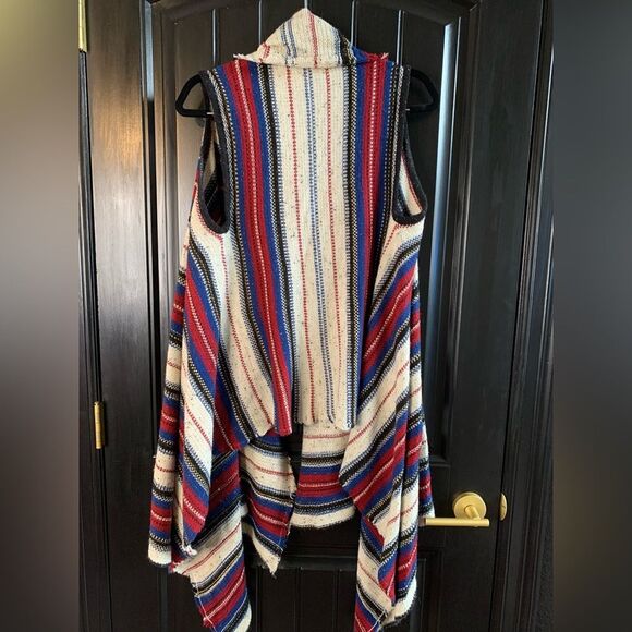 Sam Edelman Aztec Open Front Waterfall Sleeveless Striped Vest Cardigan | Medium - Picture 3 of 6